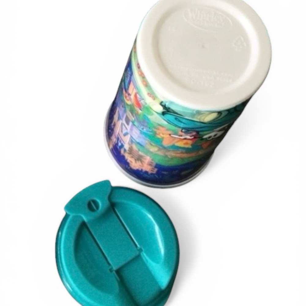 Disney Parks 16 oz Refillable Resort Mug Teal Lid with Full Wrap Characters - Picture 7 of 9